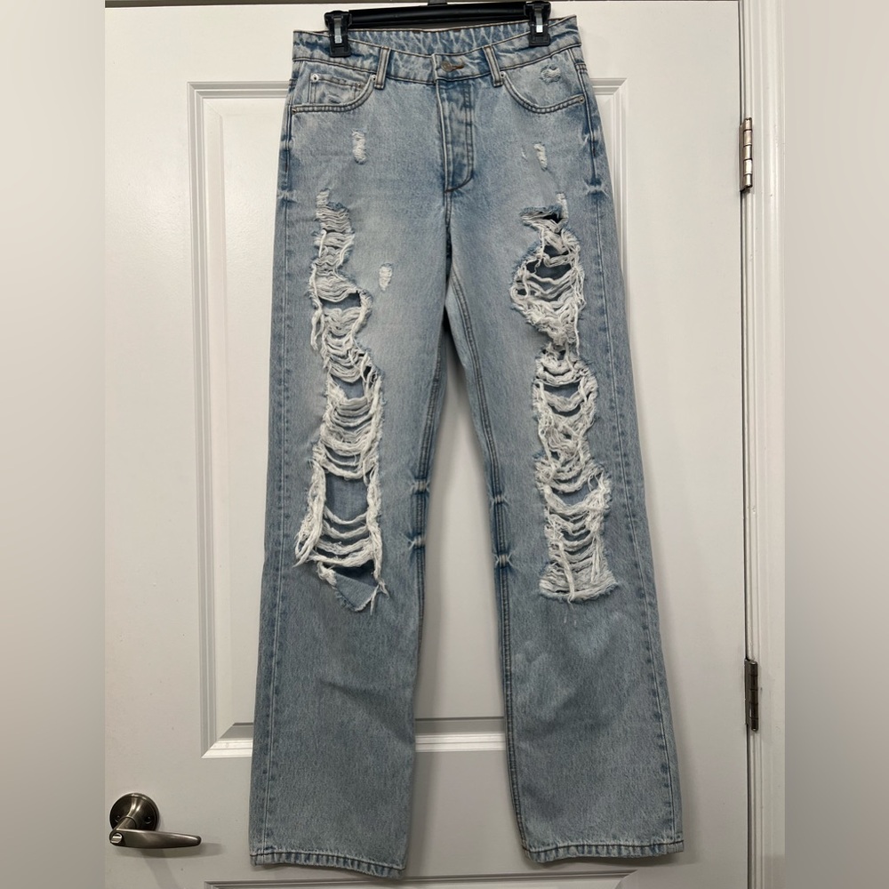 SER.O.YA Sunny Mid Rise Distressed Boyfriend Jeans Wide Leg Color Cove NWOT - Picture 8 of 16